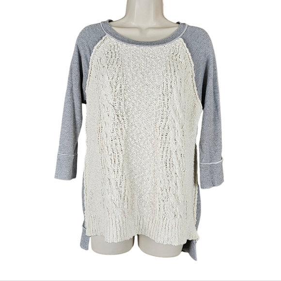 Anthropologie's Dolan Parknit Contrast Gray Jersey & Ivory Chunky Cable Knit Tee - Picture 2 of 11